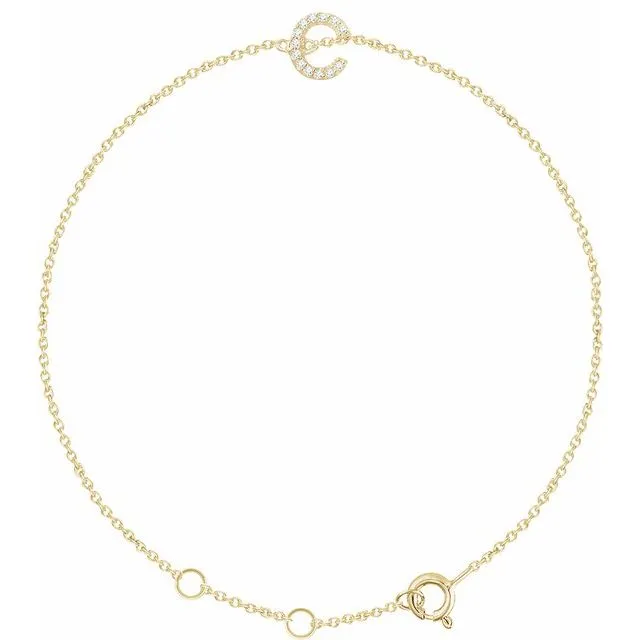 14K Yellow Gold .04 CTW Natural Diamond Initial C 6-7" Bracelet