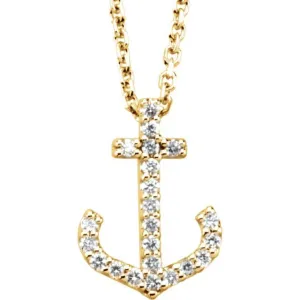 14K Yellow Gold .08 CTW Natural Diamond Anchor 16" Necklace