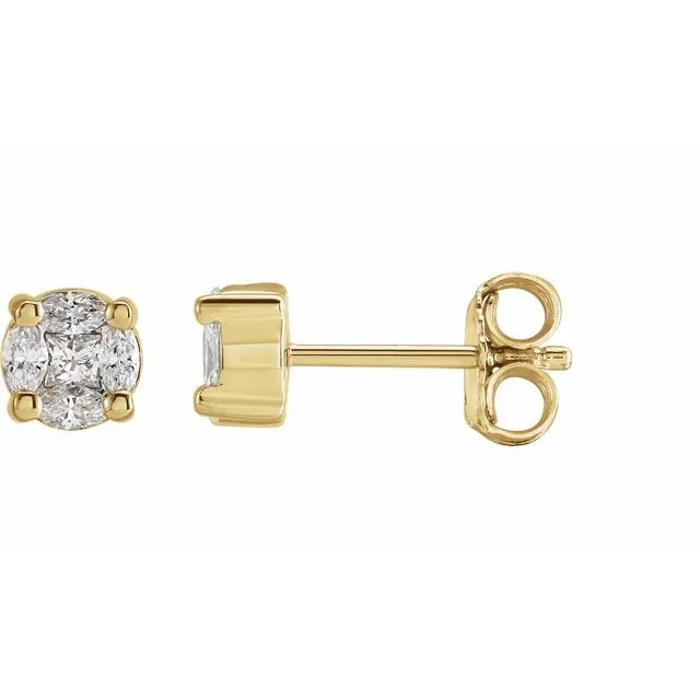 14K Yellow Gold 1/3 CTW Natural Diamond Cluster Earrings
