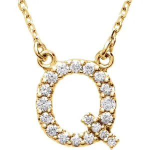 14K Yellow Gold 1/6 CTW Natural Diamond Initial Q 16" Necklace