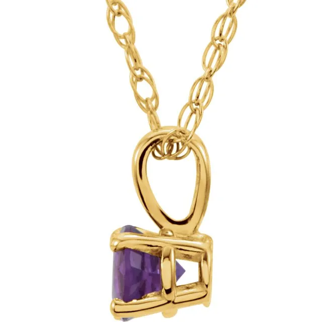 14K Yellow Gold 3 mm Amethyst Youth Solitaire 14" Necklace