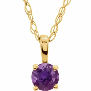 14K Yellow Gold 3 mm Amethyst Youth Solitaire 14" Necklace