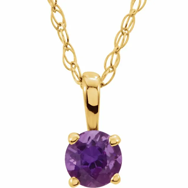 14K Yellow Gold 3 mm Amethyst Youth Solitaire 14" Necklace
