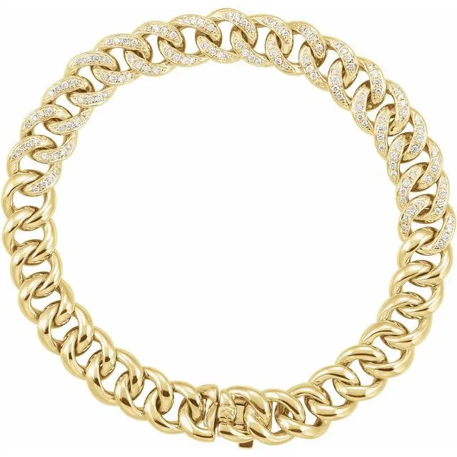 14K Yellow Gold 3/4 CTW Natural Diamond Curb 7" Bracelet