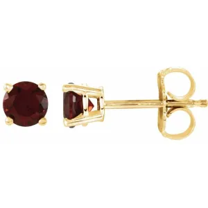 14K Yellow Gold 4 mm Natural Mozambique Garnet Stud Earrings with Friction Post