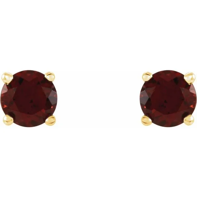 14K Yellow Gold 4 mm Natural Mozambique Garnet Stud Earrings with Friction Post