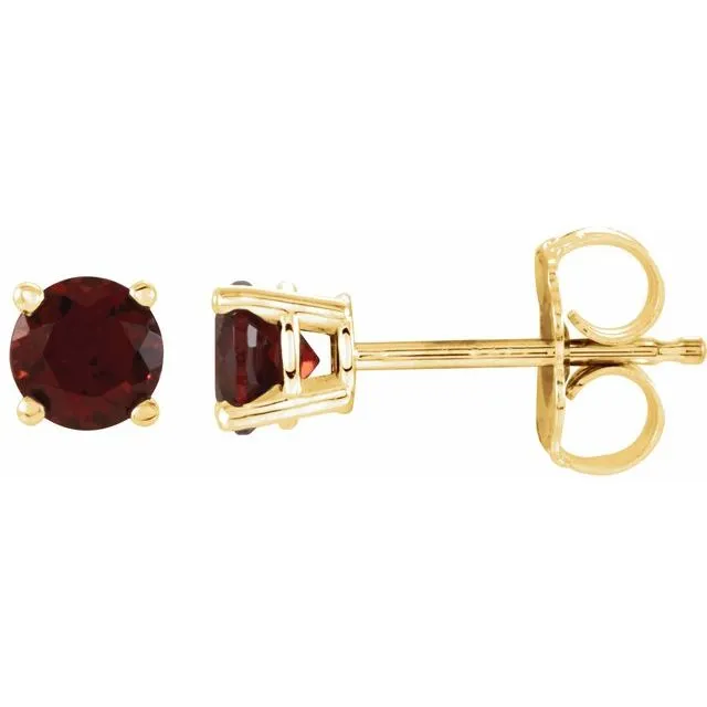 14K Yellow Gold 4 mm Natural Mozambique Garnet Stud Earrings with Friction Post