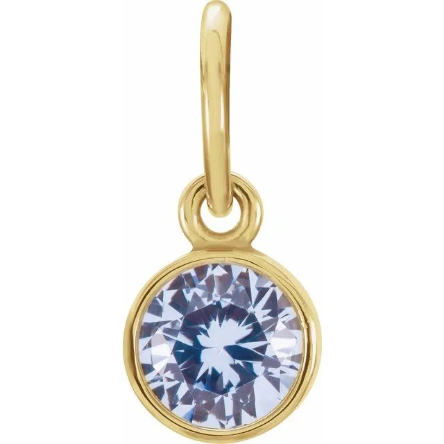 14K Yellow Gold 4 mm Round Imitation Aquamarine Birthstone Charm