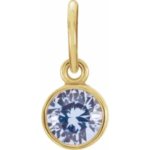 14K Yellow Gold 4 mm Round Imitation Aquamarine Birthstone Charm