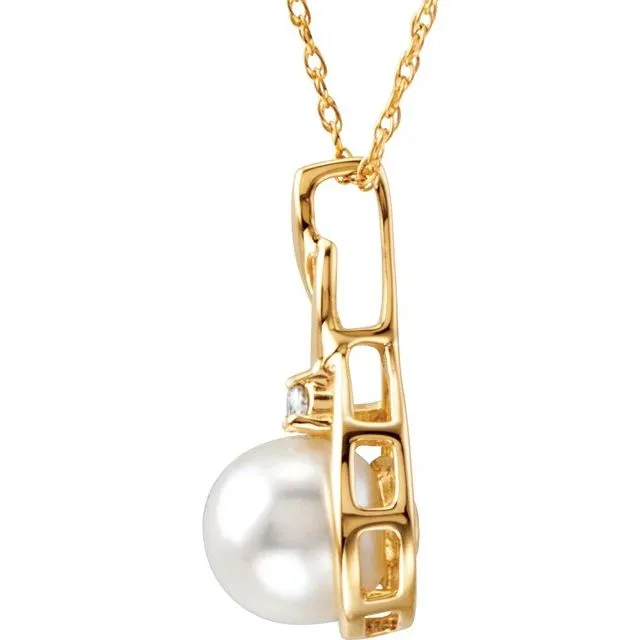 14K Yellow Gold Akoya Cultured Pearl & .03 CTW Diamond 18" Necklace