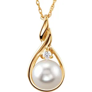 14K Yellow Gold Akoya Cultured Pearl & .03 CTW Diamond 18" Necklace