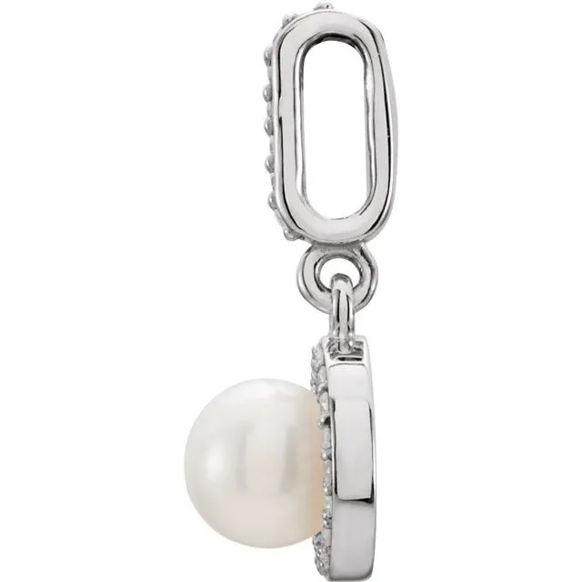14K Yellow Gold Cultured White Gold Freshwater Pearl & .07 CTW Natural Diamond Pendant