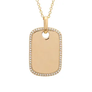 14k Yellow Gold Diamond Dog Tag