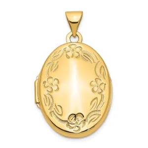 14k Yellow Gold Hand Engraved Floral Oval Locket