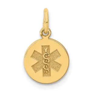14k Yellow Gold Medical Jewelry Unenameled Pendant