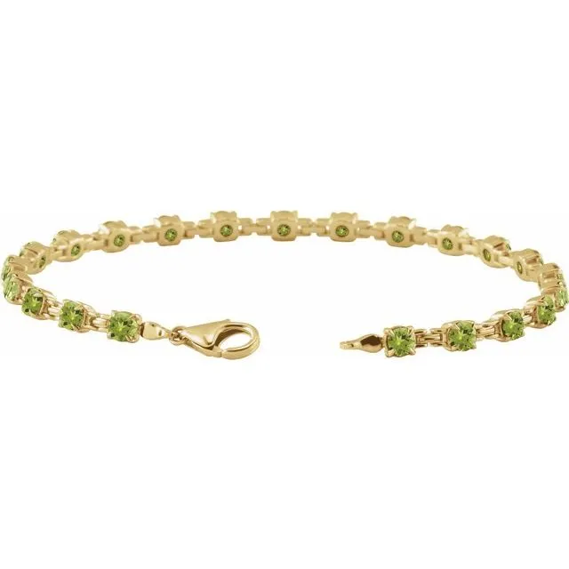 14K Yellow Gold Natural Peridot 7 1/4" Line Bracelet