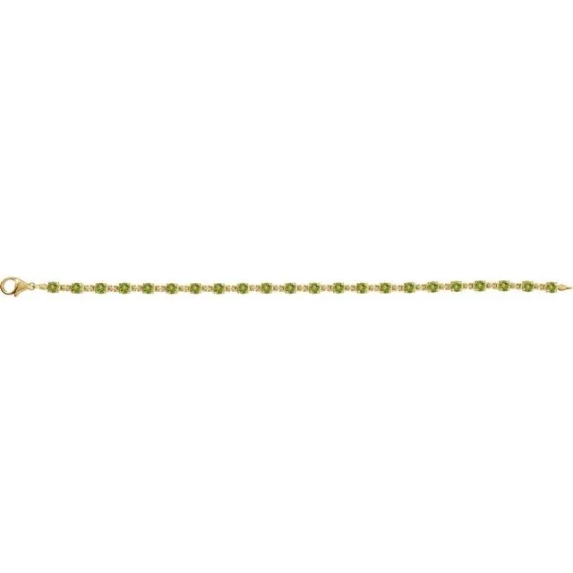 14K Yellow Gold Natural Peridot 7 1/4" Line Bracelet