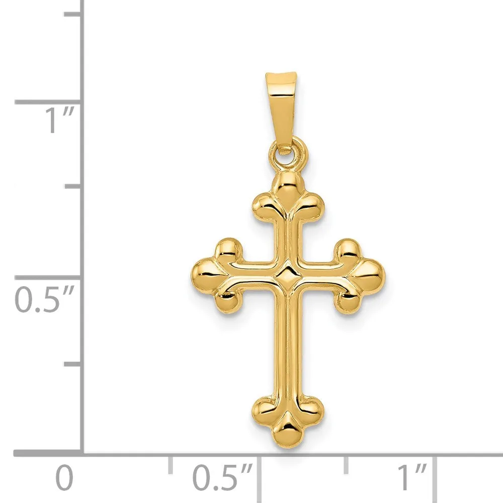 14k Yellow Gold Polished Budded Cross Pendant