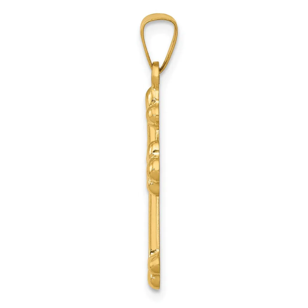 14k Yellow Gold Polished Budded Cross Pendant