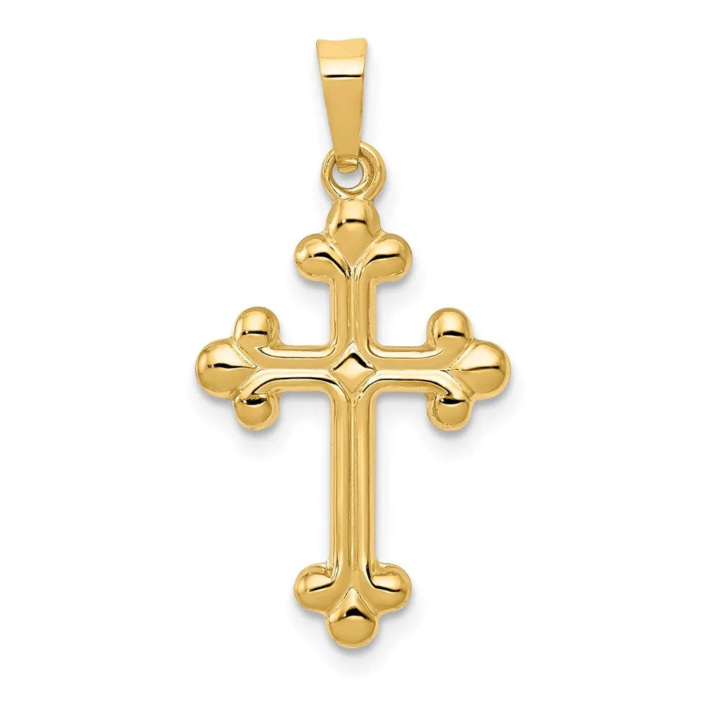14k Yellow Gold Polished Budded Cross Pendant