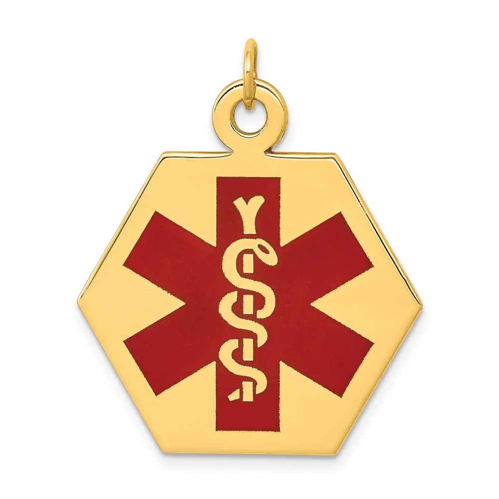 14k Yellow Gold Red Enamel Medical Jewelry Pendant