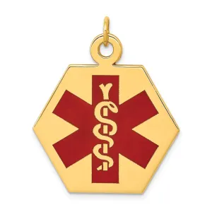 14k Yellow Gold Red Enamel Medical Jewelry Pendant