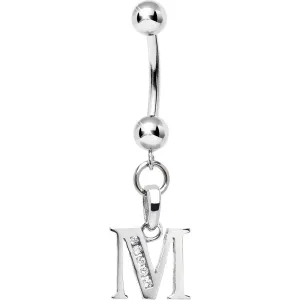 16 Gauge Solid 14kt White Gold CZ Initial M Belly Ring