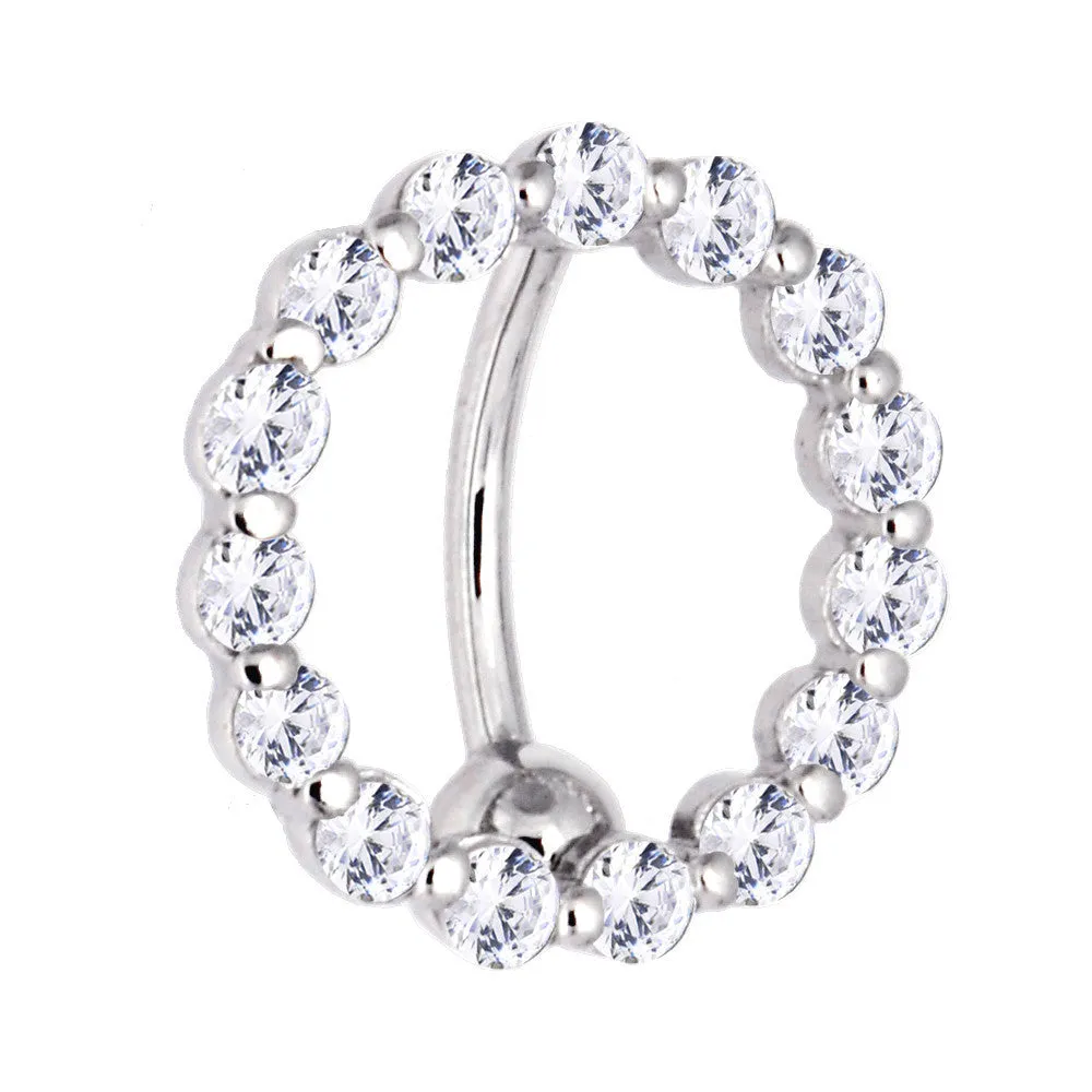 16 Gauge Solid 14kt White Gold Reverse Zirconia Circle Belly Ring