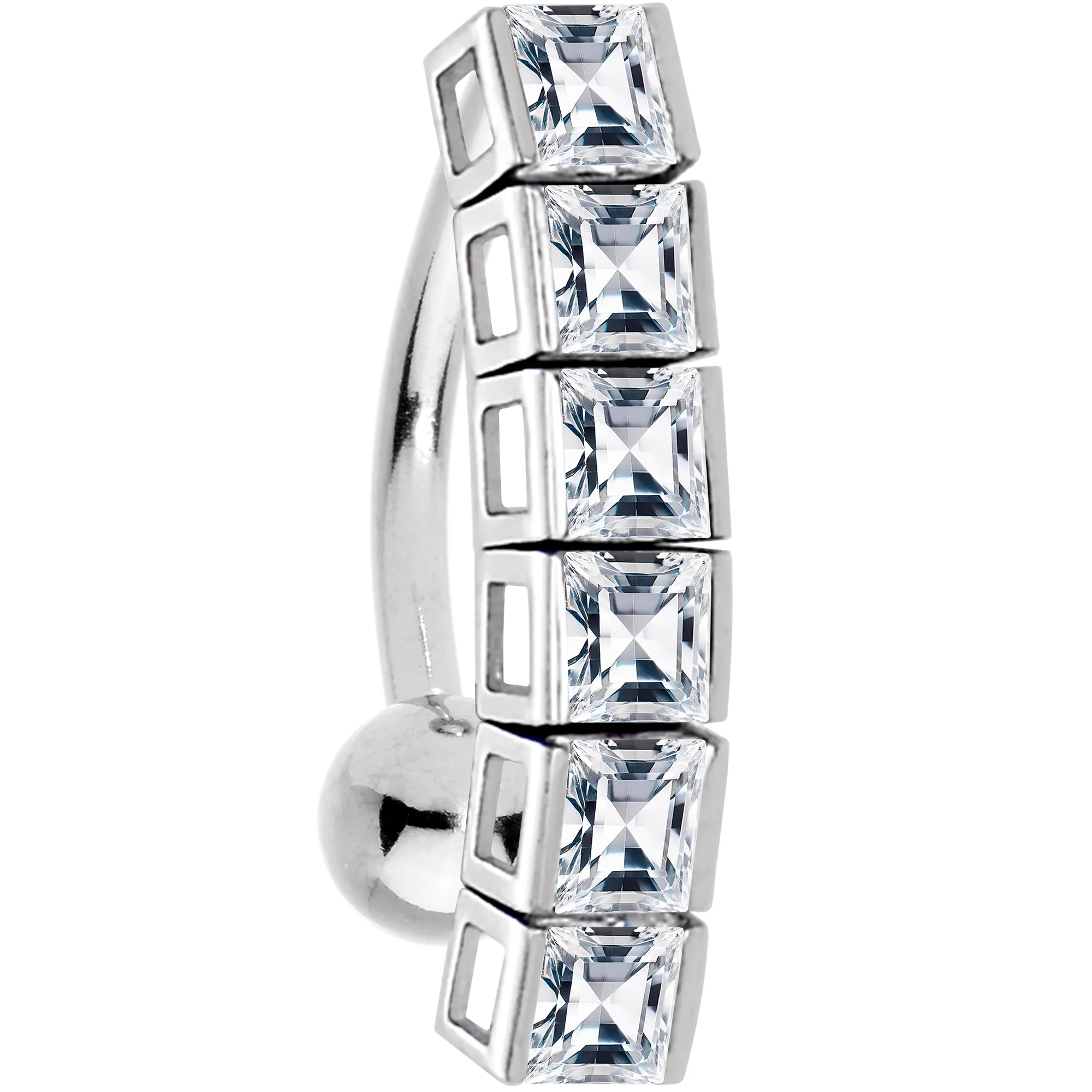 16 Gauge Solid 14KT White Gold TOP DROP Cubic Zirconia SIX SQUARE TENNIS Belly Ring