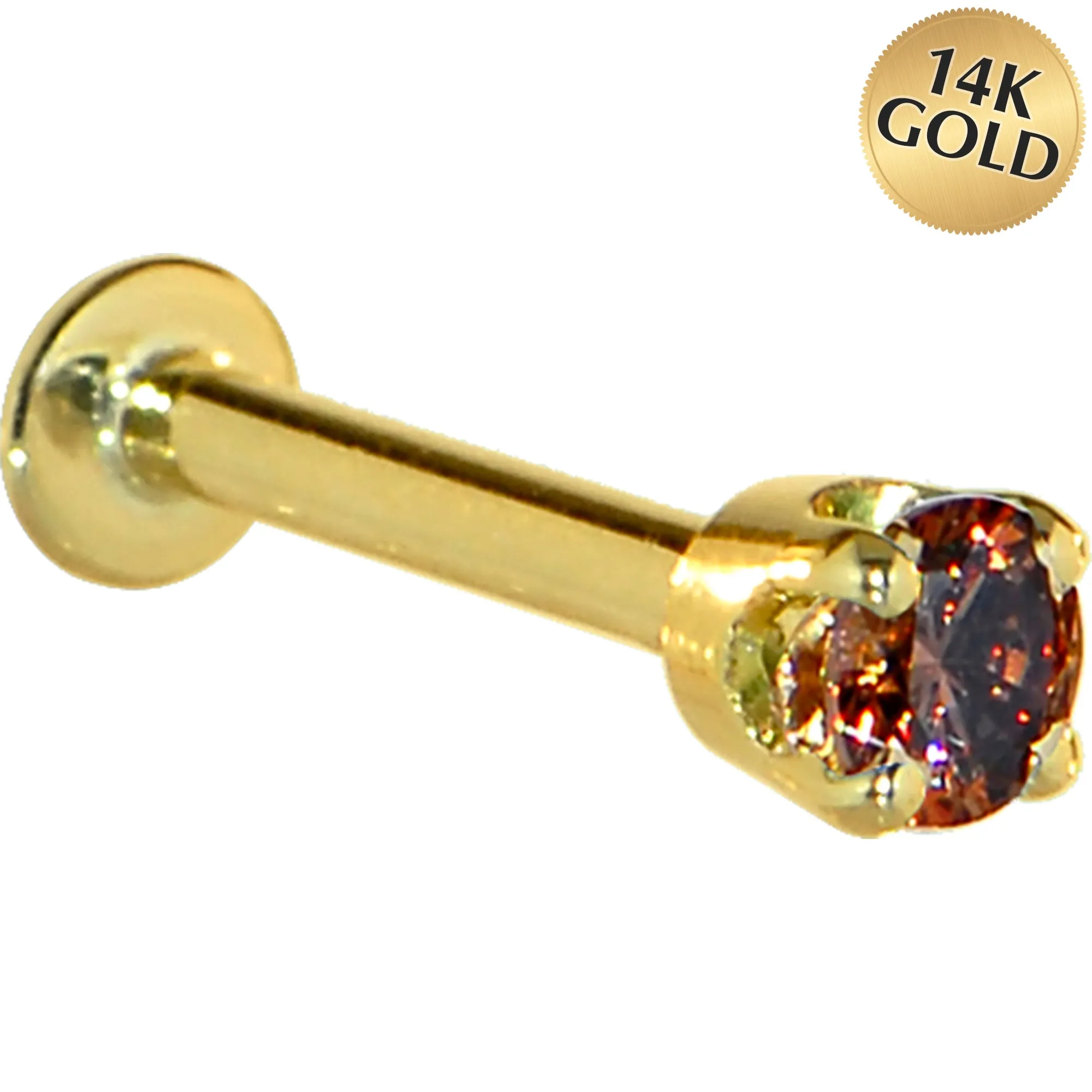 16 Gauge Solid 14KT Yellow Gold 3mm Brown Cubic Zirconia Tragus Earring Stud