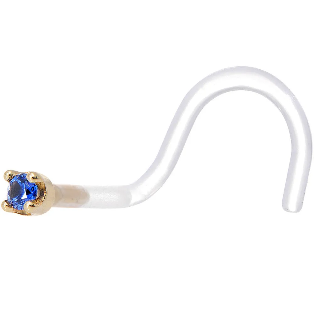 18 Gauge 1/4 Yellow Gold 1.5mm Genuine Blue Sapphire Bioplast Nose Ring