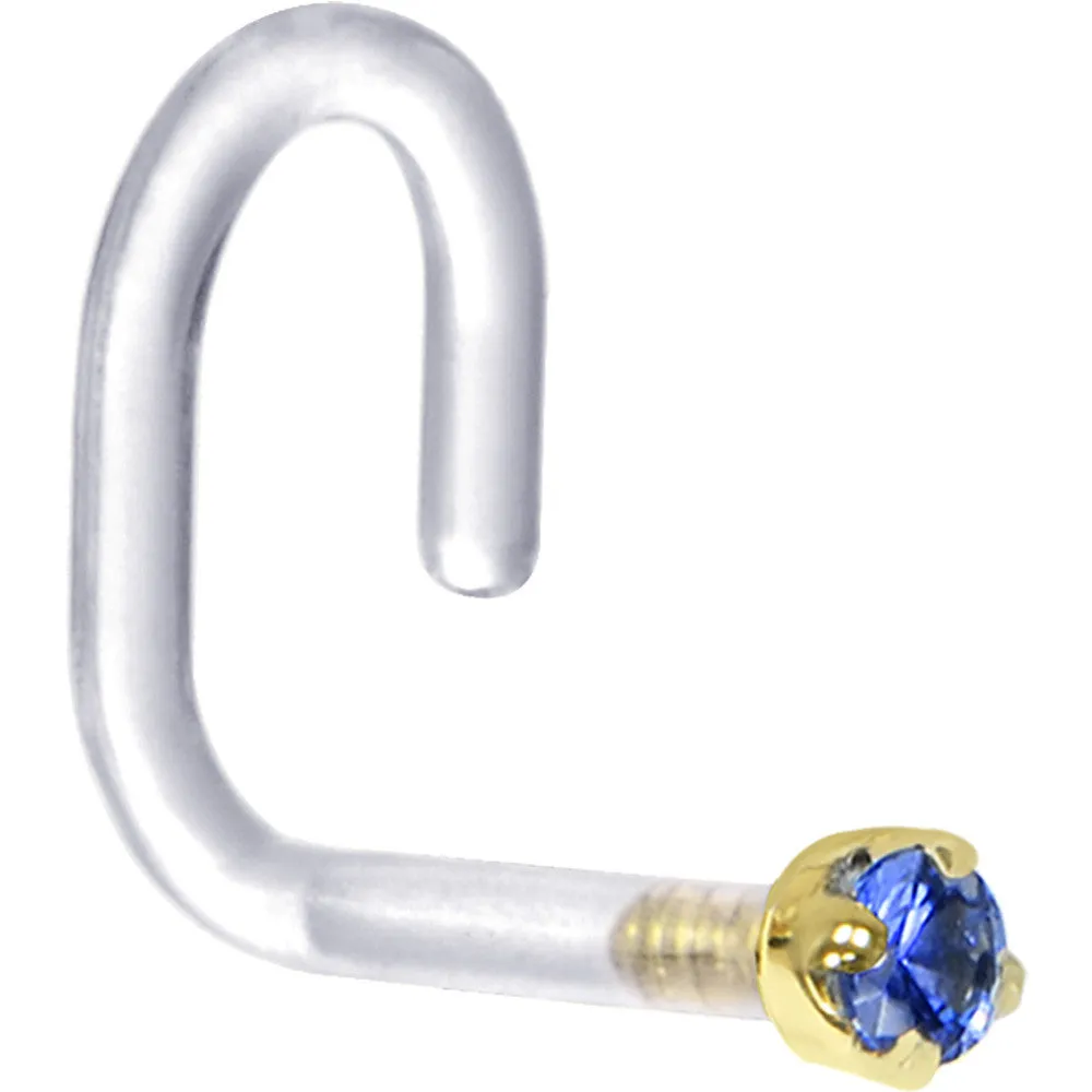 18 Gauge 1/4 Yellow Gold 1.5mm Genuine Blue Sapphire Bioplast Nose Ring