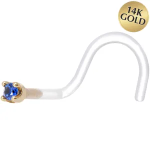 18 Gauge 1/4 Yellow Gold 1.5mm Genuine Blue Sapphire Bioplast Nose Ring