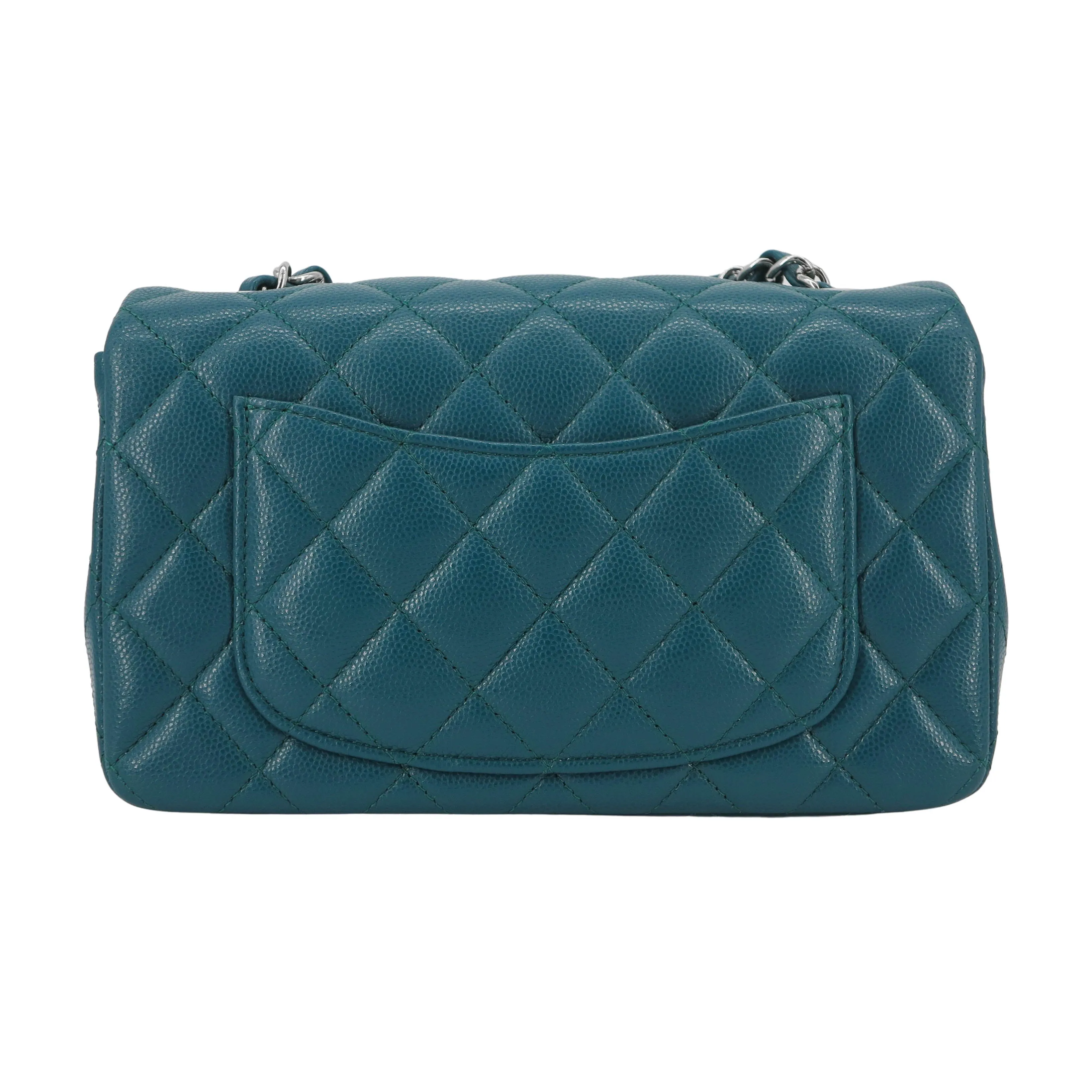 18B Dark Turquoise Caviar Classic Mini Rectangular Flap Bag