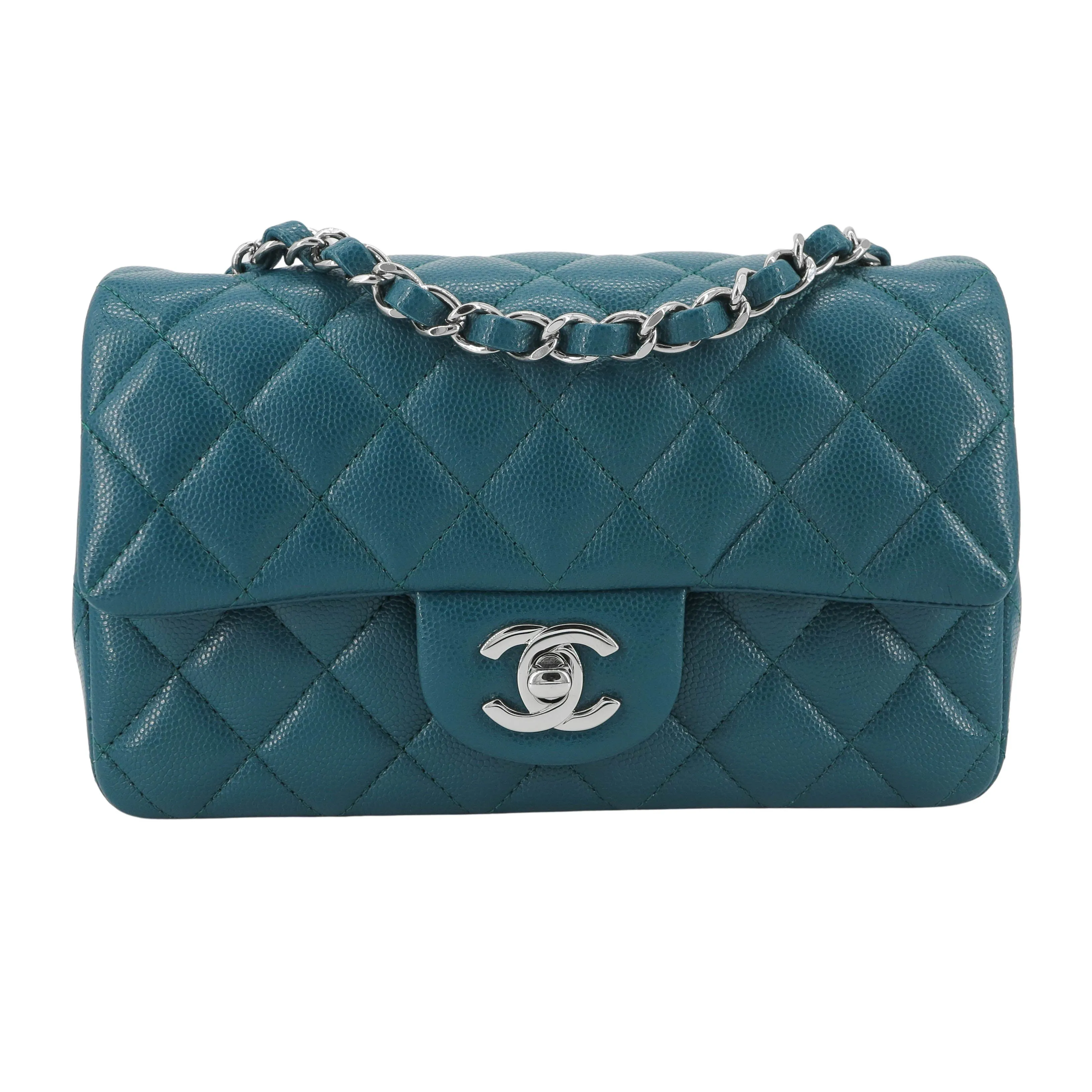 18B Dark Turquoise Caviar Classic Mini Rectangular Flap Bag