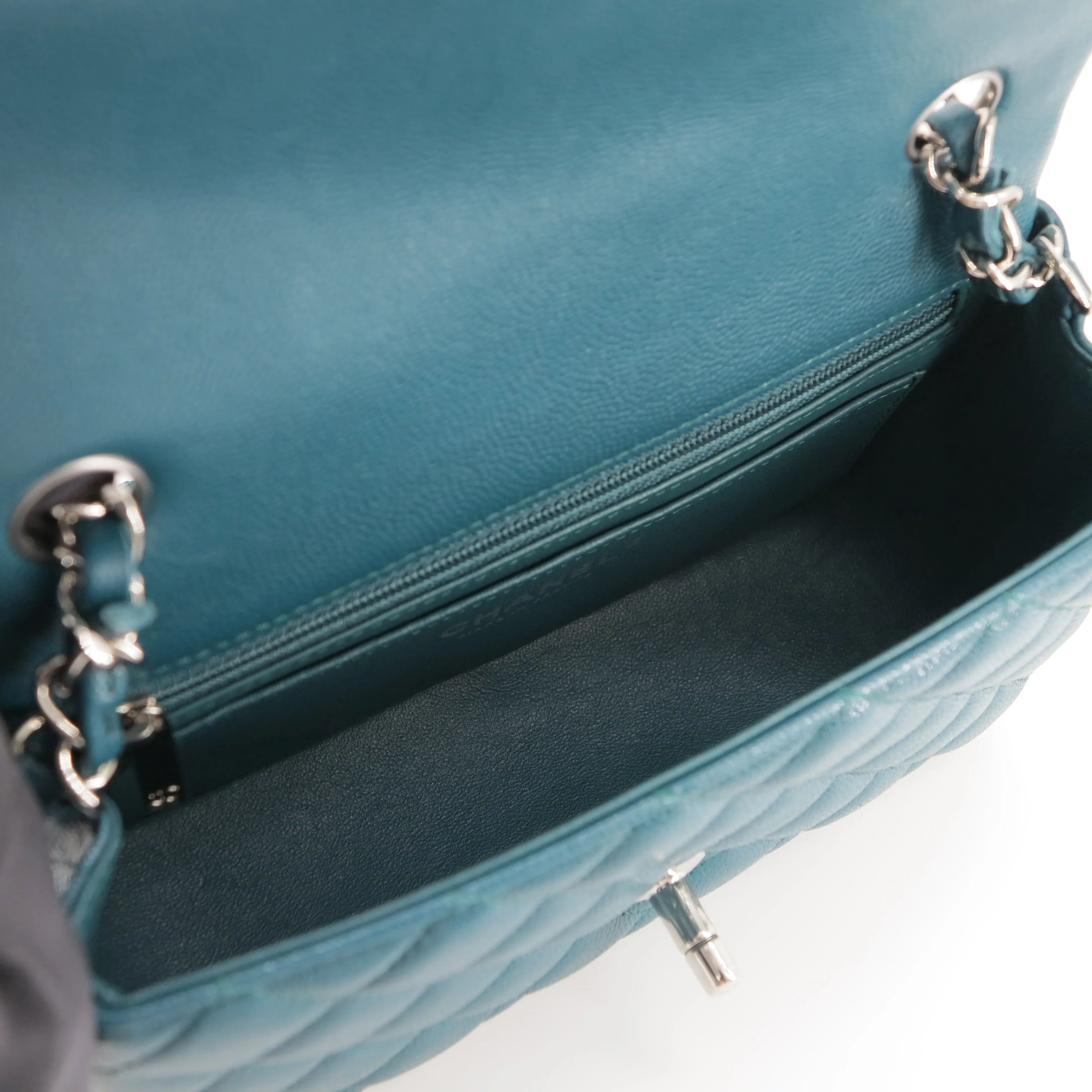 18B Dark Turquoise Caviar Classic Mini Rectangular Flap Bag