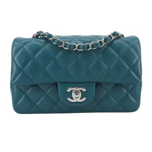 18B Dark Turquoise Caviar Classic Mini Rectangular Flap Bag