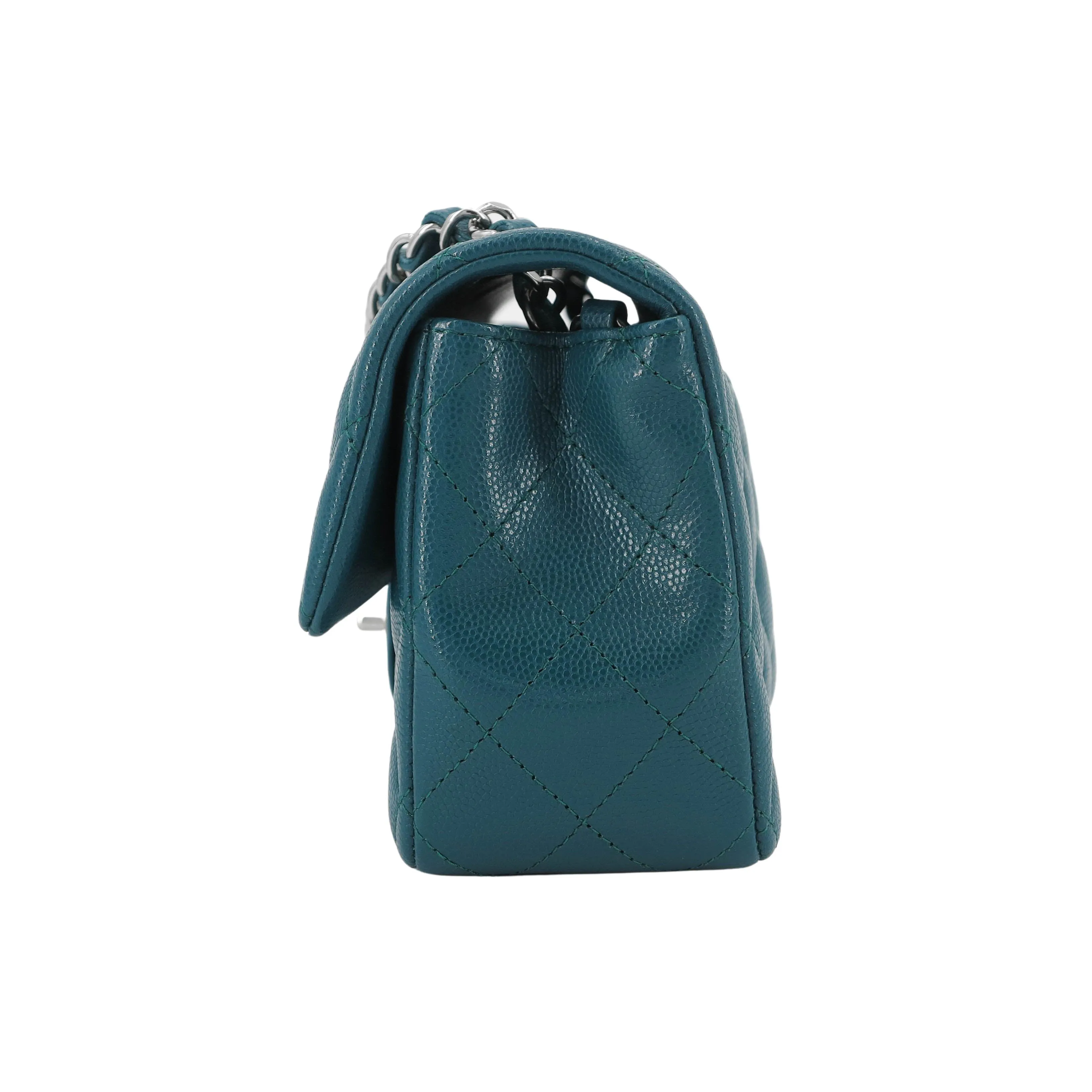 18B Dark Turquoise Caviar Classic Mini Rectangular Flap Bag