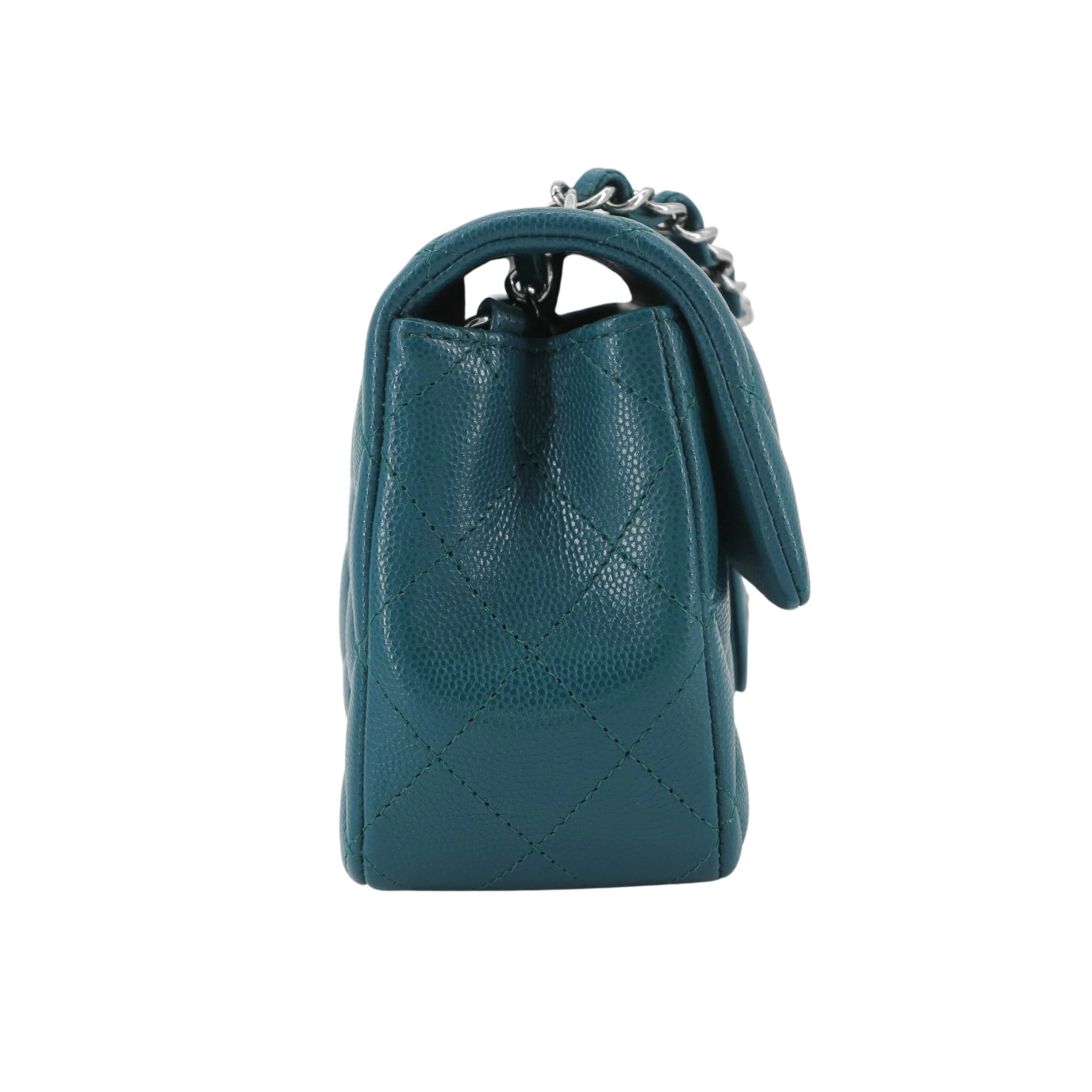 18B Dark Turquoise Caviar Classic Mini Rectangular Flap Bag