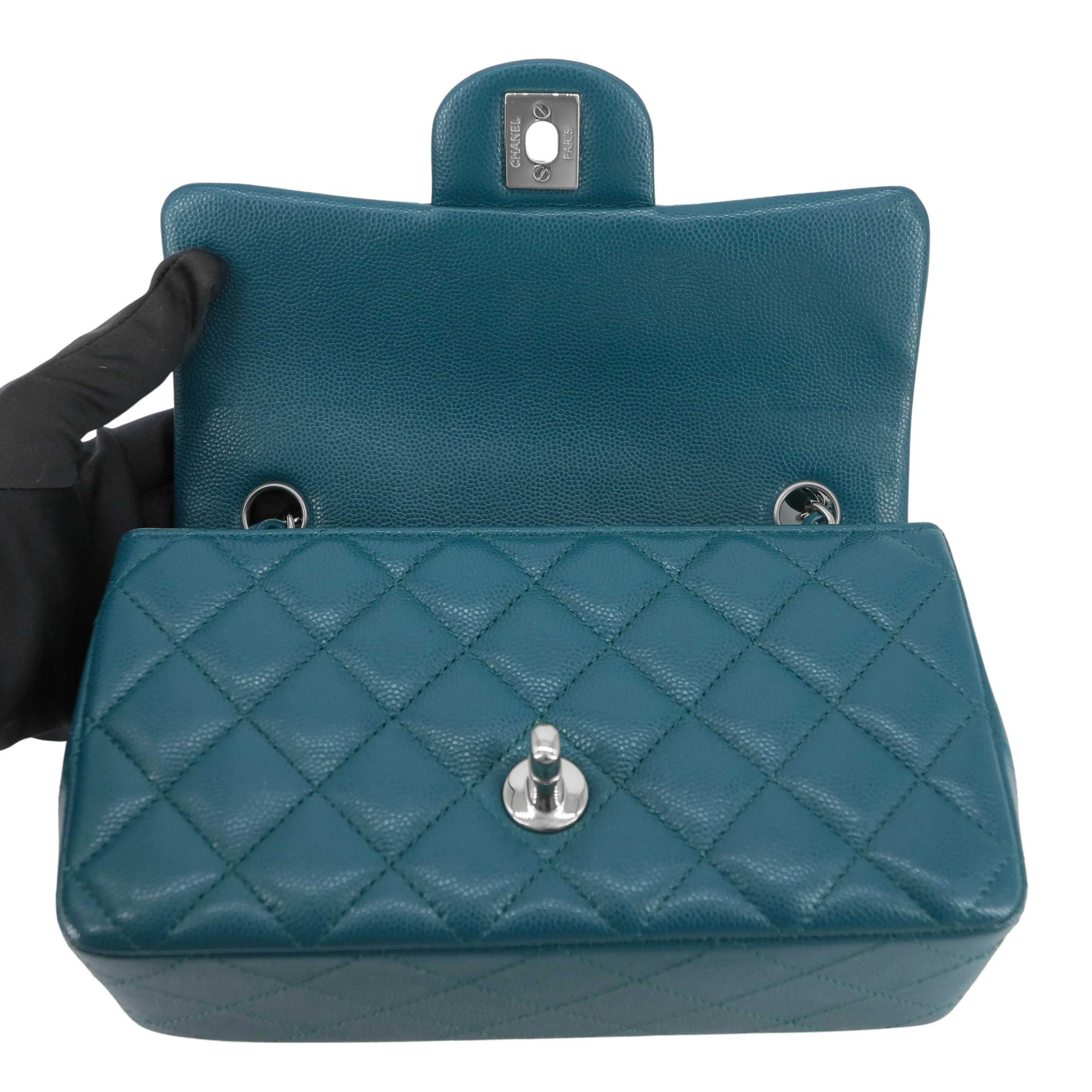 18B Dark Turquoise Caviar Classic Mini Rectangular Flap Bag