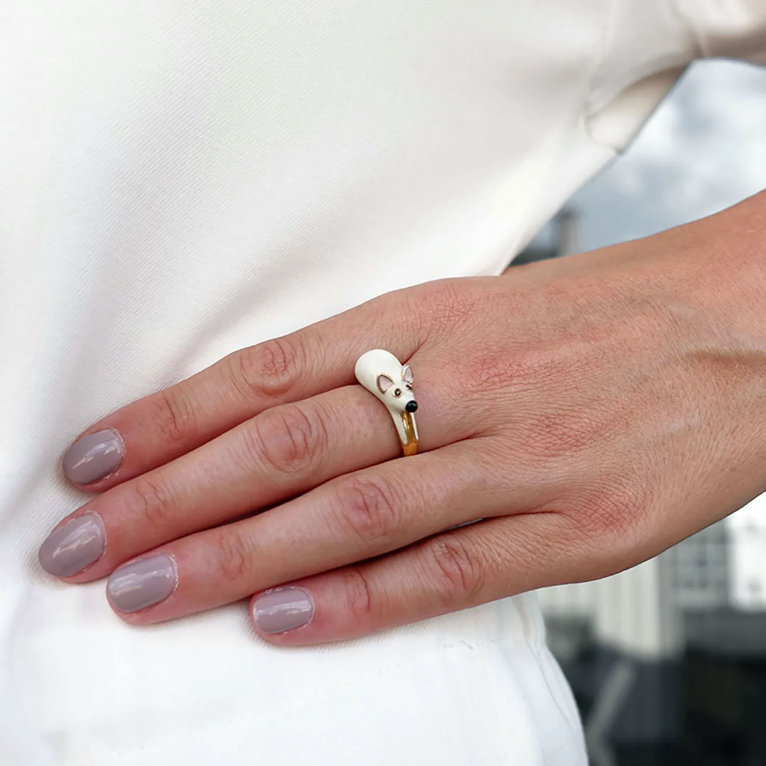 18K Gold-Plated Enamel Pino Mouse Ring