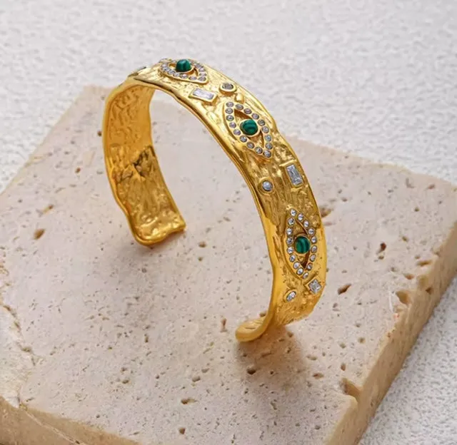 18K Gold-Plated Evil Eye open cuff Bangle