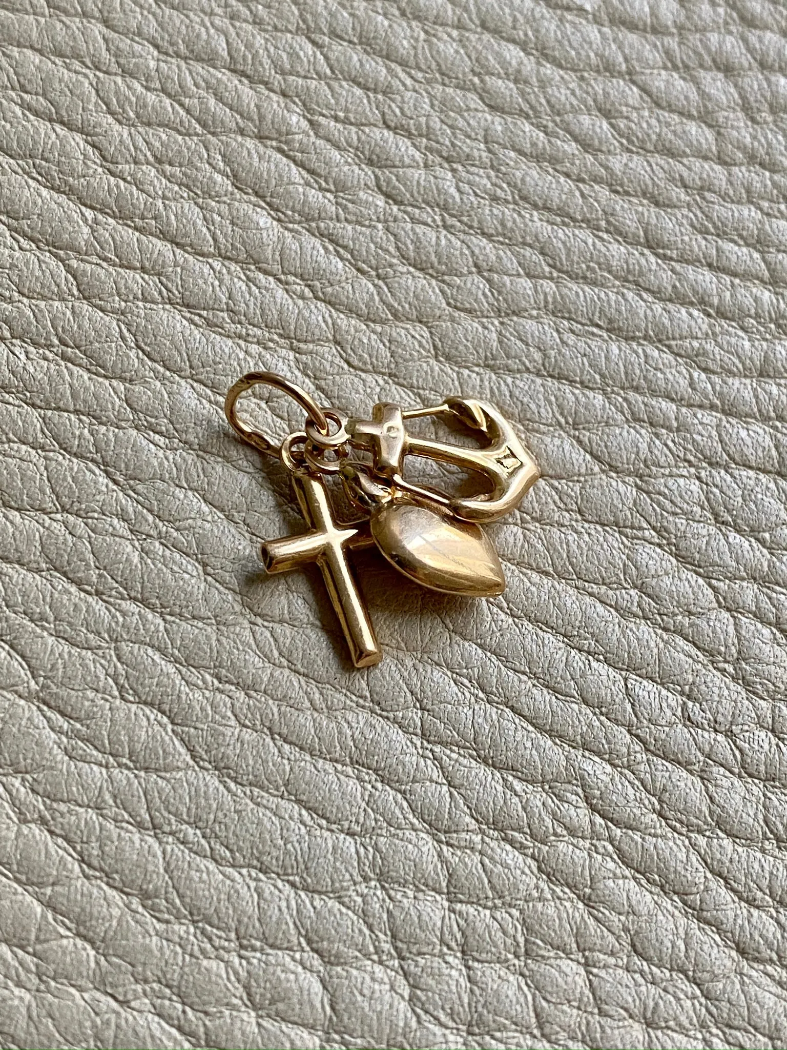 18k Gold Vintage Swedish Charm or Pendant - Cross, Heart, Anchor trio, Faith Hope Charity
