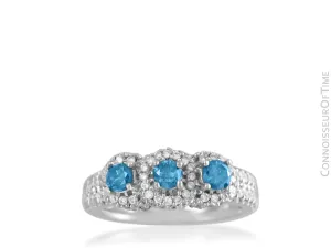 18K White Gold & Blue Diamond 3-Stone Wedding Ring - 1.82 Carats TDW