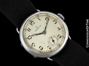 1923 Omega Vintage Mens Officer's Style Sterling Silver Watch