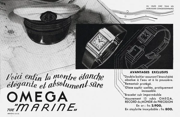1935 Omega Marine Rare Early Waterproof Patented Case Watch - 14K Gold
