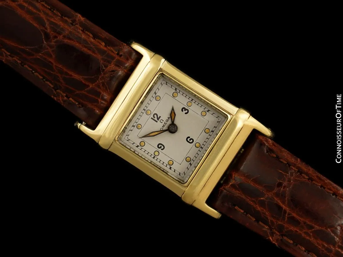 1935 Omega Marine Rare Early Waterproof Patented Case Watch - 14K Gold