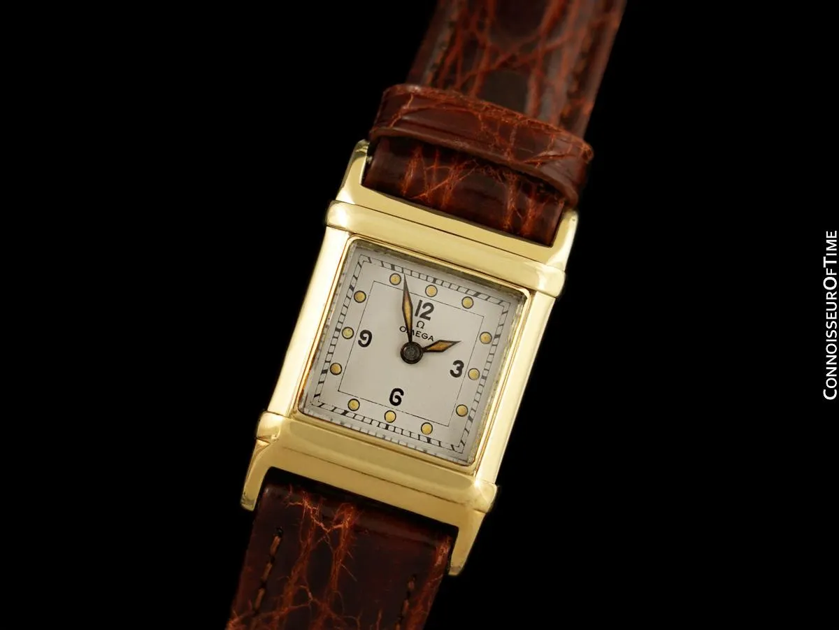 1935 Omega Marine Rare Early Waterproof Patented Case Watch - 14K Gold