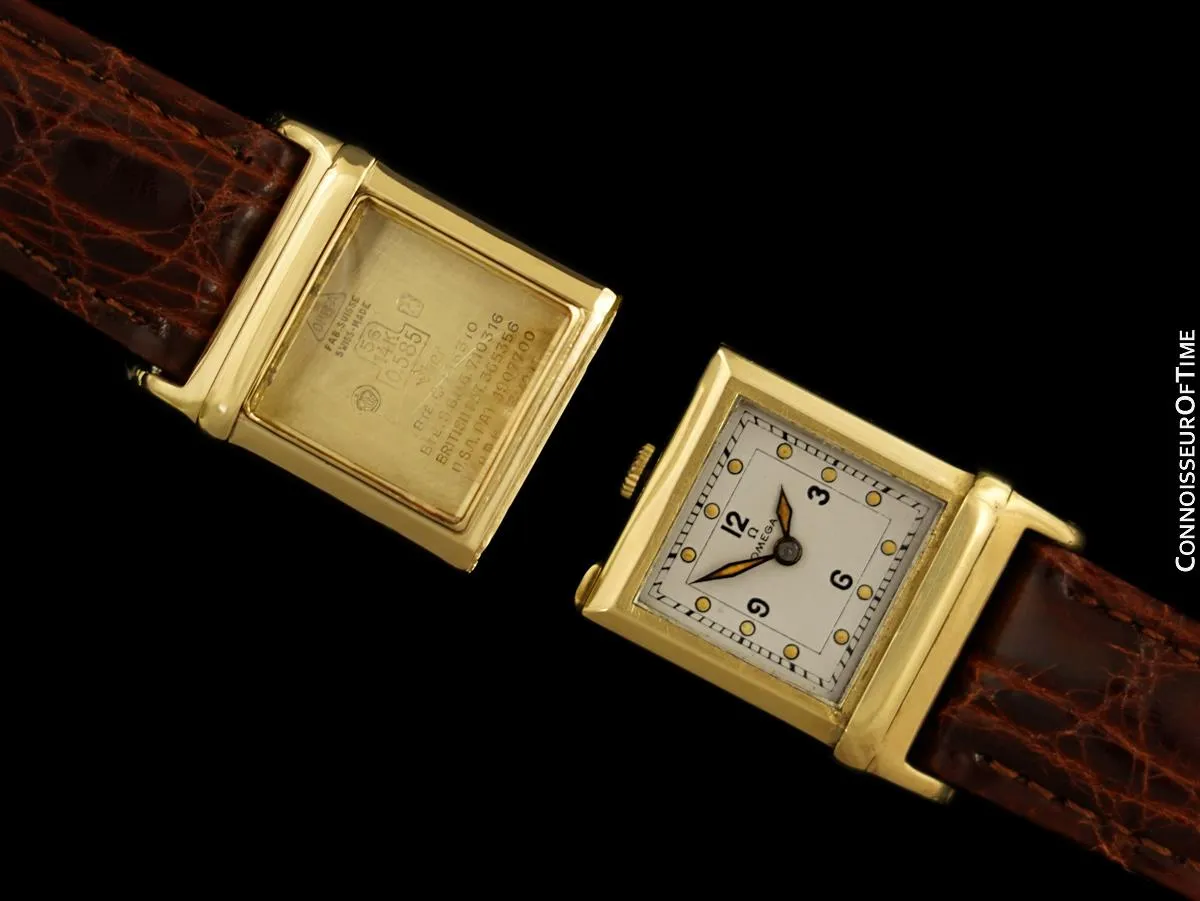 1935 Omega Marine Rare Early Waterproof Patented Case Watch - 14K Gold