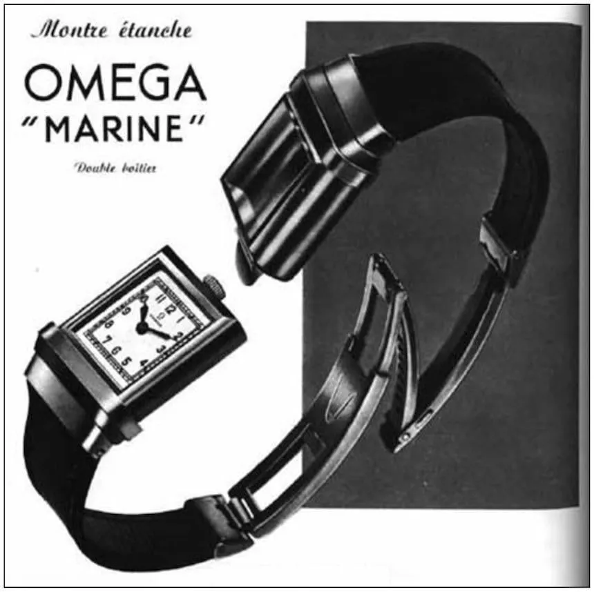 1935 Omega Marine Rare Early Waterproof Patented Case Watch - 14K Gold